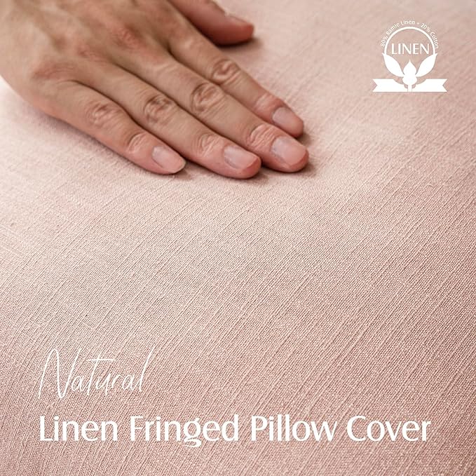 Foindtower Set of 2 Decorative Linen Fringe Throw Pillow Covers Farmhouse Cushion Cover with Tassels Lumbar Accent Pillowcase for Bed Couch Sofa Living Room Home Bedroom Decor,12×24 Inch,Light Pink