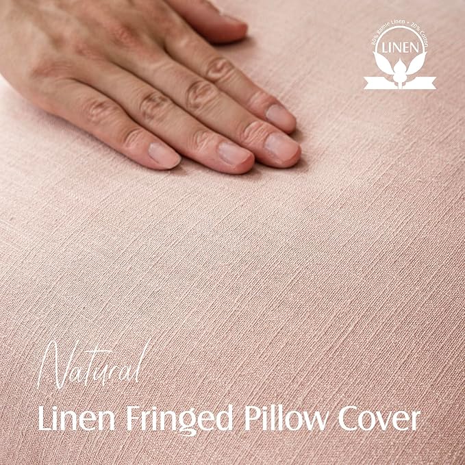 Foindtower Set of 2 Decorative Linen Fringe Throw Pillow Covers Boho Farmhouse Cushion Cover with Tassels Soft Accent Pillowcase for Couch Chair Sofa Bed Living Room Home Decor,22×22 Inch,Light Pink