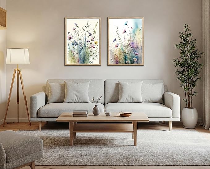 Large Framed Colorful Flowers Bathroom Wall Art Decor, Blue Floral Picture Canvas Print White Daisy Painting Artwork for Bedroom Living Room Office Decoration 16"x24"x2 Panels