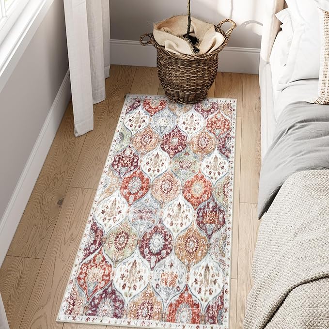 Lahome Moroccan Trellis Hallway Rug, 2x5 Washable Runner Rug Non Slip Kitchen Runners for Hallways, Ultra-Thin Vintage Carpet for Bedroom Bathroom Entryway, Orange/Terracotta