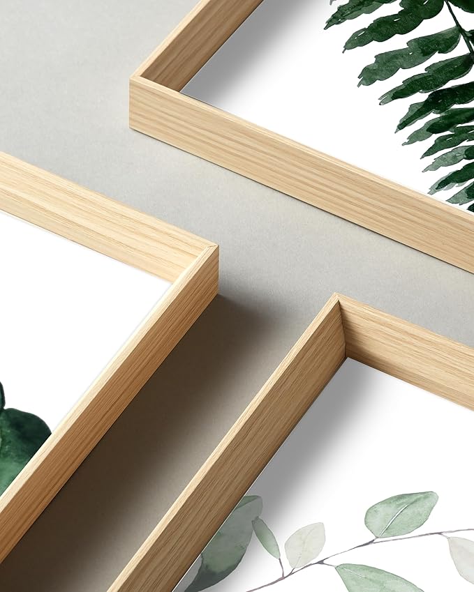 UPWOIGH 12x16 in Green Framed Wall Art, Olive Leaf Plant Canvas Wall Decor, Set of 3 Neutral Botanical Prints Artwork for Living Room and Bedroom, Gift