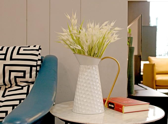 Elegant White Metal Decorative Flower Vase,Farmhouse Galvanized Pitcher,Rustic Milk Jug for Home Decor…