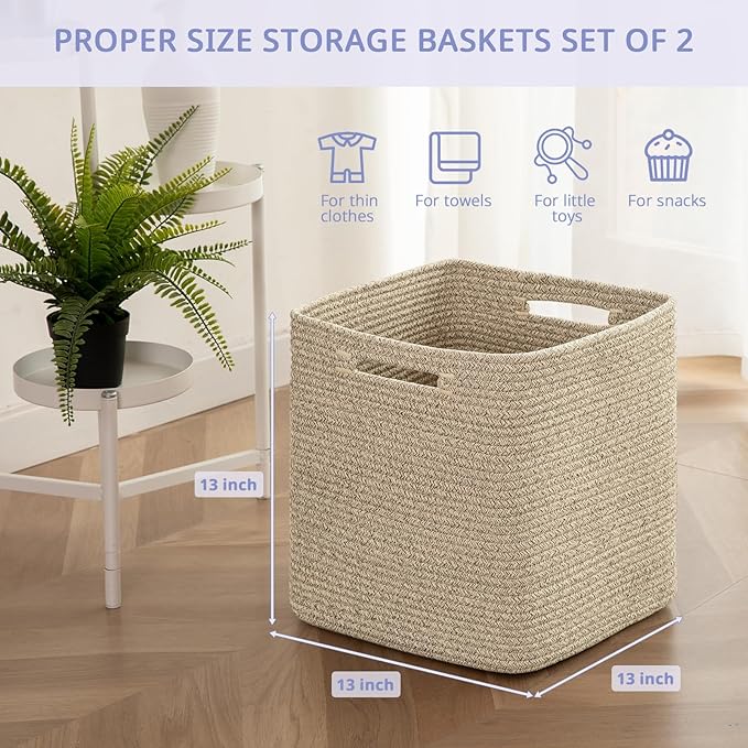 OIAHOMY Storage Cubes, 13 Inch Cube Storage Organizer, Collapsible Storage Bins, Baskets for Organizing, Storage Bins for Shelves-Brown, 2-PACK