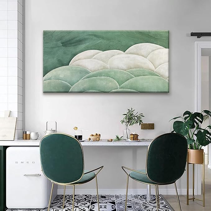 Tsomzxng Abstract Wall Art For Living Room Modern Green Wall Art Bedroom Office Canvas Art Wall Decor Abstract White Wall Art Painting Ready To Hang Wall Irregular Shapes Pictures 24×48 In