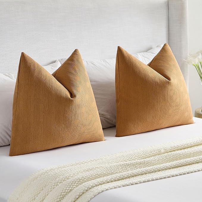 FUTEI Bronze Chenille Decorative Throw Pillow Covers 20x20 Inch Set of 2,Soft Cozy Striped Geometric Patterns Cushion Case,Modern Home Decor for Couch Bed Living Room