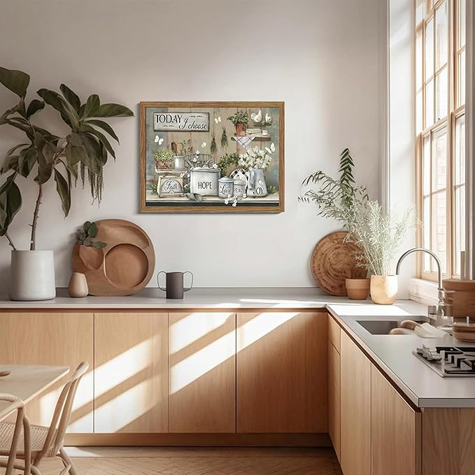 Rustic Kitchen Wall Art, Farmhouse Inspirational Canvas Wall Decor Paintings, Kitchen Flower Butterfly Posters Prints Pictures Artwork for Bathroom Dining Room Bedroom 16x24 Inch Wood Framed