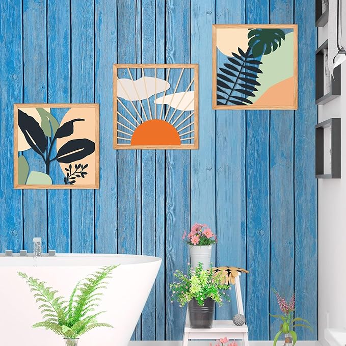 ESTART 3 Pcs Boho Wooden Wall Art Decor Bohemian Wall Hanging Sculpture Farmhouse Geometric Aesthetic Artwork, Mid Century Modern Design for Bedroom Living Room Office, 51.2 x 15.7 inch