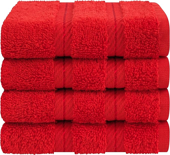 American Soft Linen Luxury Washcloths for Bathroom, 600 GSM 100% Cotton 4 Piece Turkish Wash Cloth Set, 13x13 in Soft Rags for Body and Face, Red Washcloths