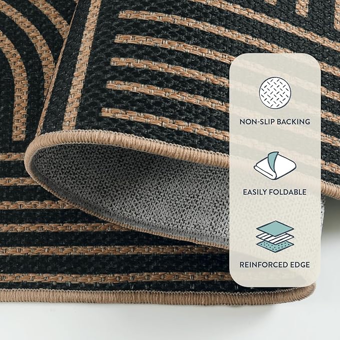 Lahome Modern Geometric Black Runner Rug, 2x8 Indoor Outdoor Hallway Kitchen Runner Rug with Rubber Backing, Farmhouse Washable Non Slip Non Shedding Floor Carpet for Bedroom Entry Patio