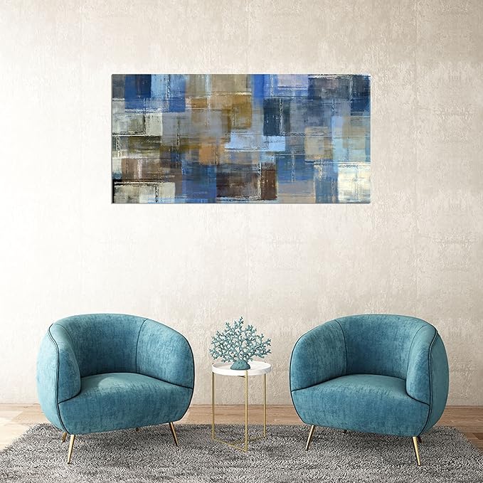 DZL Art A74862 Large Abstract Wall Art Grey and Blue Canvas Prints Painting Framed wall art Canvas Wall Art for living Room Bedroom and Office Home Decor Artwork