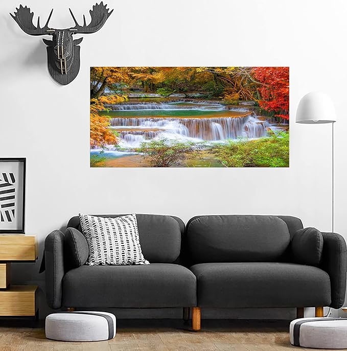 DZL Art S75375 Large Wall Art Canvas Prints Waterfall In Deep Rain Forest Jungle Painting Framed wall art for living Room Bedroom and Office Home Decor Artwork