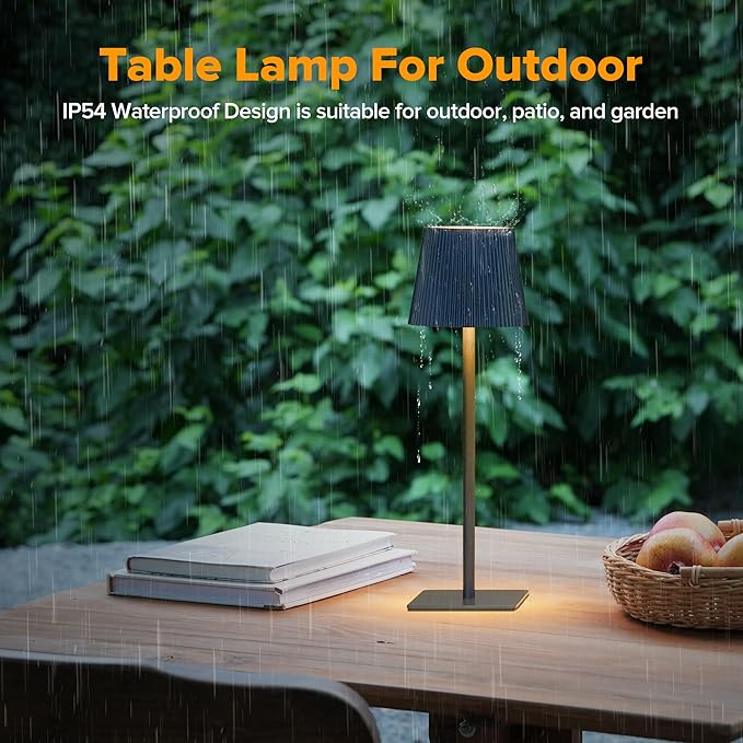 LUTEC 2 Pack Cordless Table Lamp,6000mAh Rechargeable Battery Operated Desk Lamp,Two Adjustable Heights,Waterproof, Touch Control & 3 Color Stepless Dimming for Restaurant/Bedroom/Bars/Outdoor (Blue)