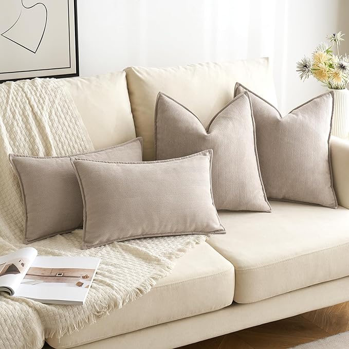MIULEE Pack of 2 Beige Decorative Pillow Covers 26x26 Inch Soft Chenille Luxurious Couch Throw Pillows Farmhouse Cushion Covers Euro Shams with Elegant Design for Sofa Bedroom Living Room Home Decor