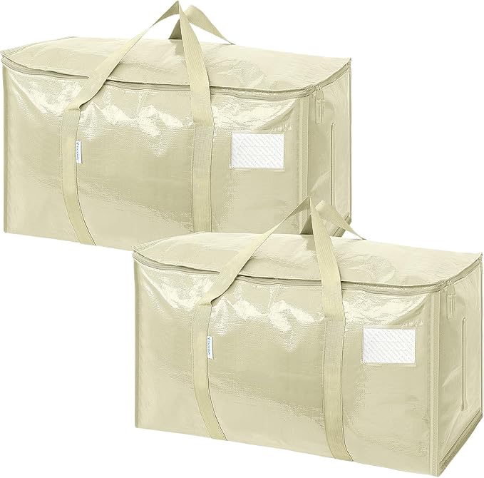 TICONN 2 Pack Extra Large Moving Bags with Zippers & Carrying Handles, Heavy-Duty Storage Tote Moving Boxes for Space Saving (2 Pack, Cream)