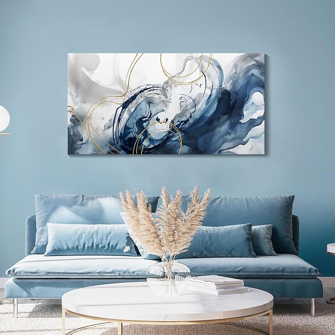 Mofutinpo Abstract Canvas Wall Art Blue Pictures for Living Room Wall Decoration Large Modern Wall Art Office Artwork Wall Decor Graffiti Paintings for Bedroom 24×48in