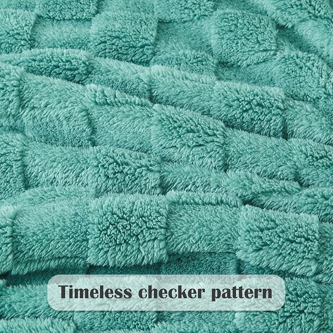 NEWCOSPLAY Super Soft Twin Blanket Mint Green Premium Silky Flannel Fleece 3D Checkered Lightweight Bed Blanket All Season Use (Mint Green Checkered, Twin(60"x80"))