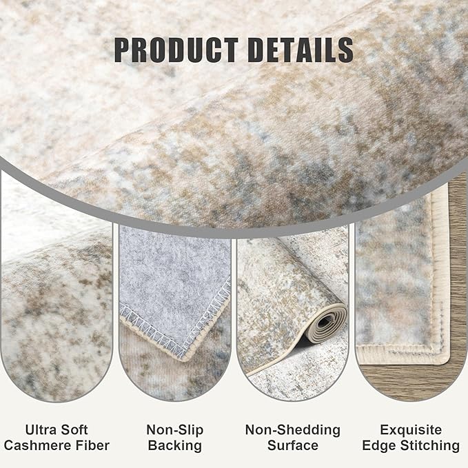 8x10 Area Rug Living Room Rug: Washable Modern Abstract Soft Thin Rug Indoor Floor No Slip Stain Resistant Carpet for Bedroom Dining Room Farmhouse Nursery Home Office - Brown Grey