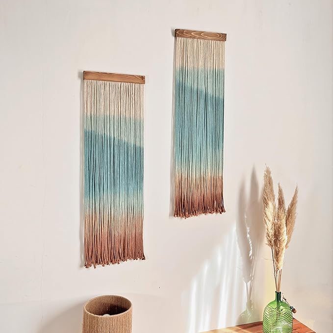 Knots & Beyond Colorful Macrame Wall Hanging, Dip Dye Fiber Art, Boho Wall Decor, Wall Decoration for Office, Entryway Wall Art, 11.8" x 37.4"