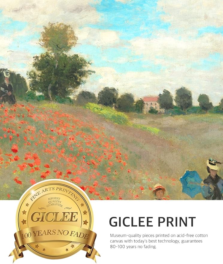 DECORARTS - Poppies at Argenteuil, 1873, Claude Monet Art Reproduction. Giclee Print& Museum Quality Framed Art for Wall Decor.Framed size: 26x22''