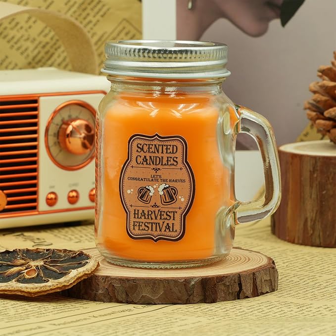 Harvest Festival Scented Candle - Pumpkin Spice & Apple Cinnamon in Glass Beer Mugs (2x120g) | Fall Home Fragrance & Seasonal Decor, Aromatherapy Candles Gifts for Men and Women