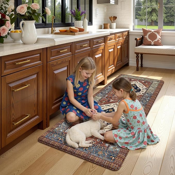 KIMODE Kitchen Mats Cushioned Anti Fatigue, Red Floral Kitchen Runner Rugs 24"x59", Boho Padded Kitchen Floor Mats Non Slip, Comfort Memory Foam Standing Mats for Laundry Office Sink Desk