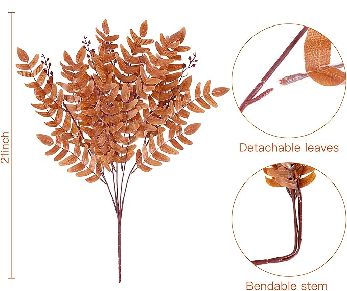 Sggvecsy 4 Pack Artificial Fall Greenery Stem Autumn Faux Flowers Autumn Faux Plants Silk Fall Shrubs Bushes Fall Leaves Stem for Indoor Outdoor Home Table Centerpieces Thanksgiving Decoration（Orange）