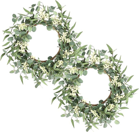 Pinkpum 2 Pack Wreaths for Front Door 20'' Eucalyptus Wreath, Spring Summer Door Green Wreath for Home Porch Window Wall Farmhouse Home Decor Indoor Outdoor Summer All Seasons