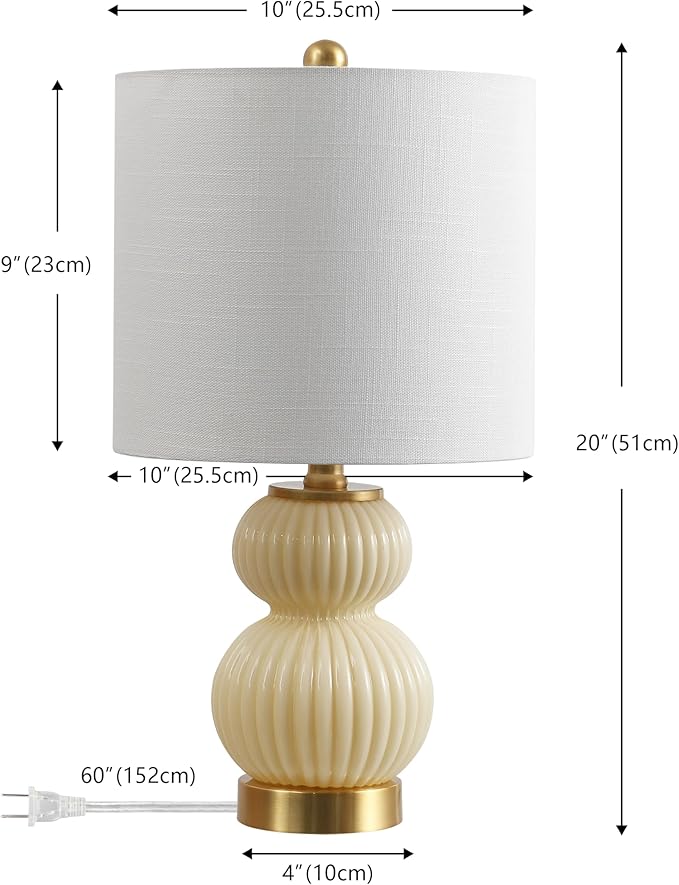 JONATHAN Y JYL1099G Daphne 20" Contemporary Transitional Metal/Glass Ribbed Gourd LED Table Lamp Bedroom, Living Room, Office, Dining Room, Ivory/Brass Gold
