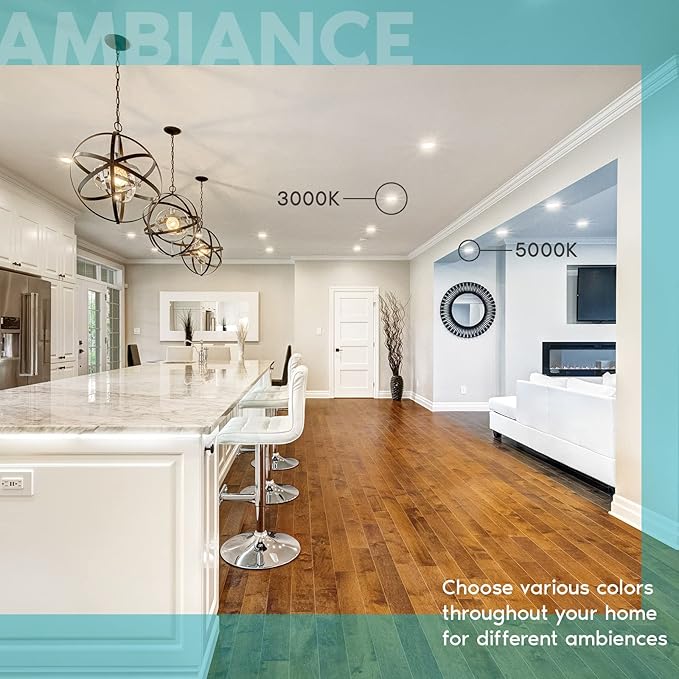 LUXRITE 6 Inch Ultra Thin LED Recessed Light with J-Box, 15W, 5 Color Selectable 2700K-5000K, 1400 Lumens, Dimmable LED Wafer Lights, High Output, Wet Rated, IC Rated, Energy Star (4 Pack)