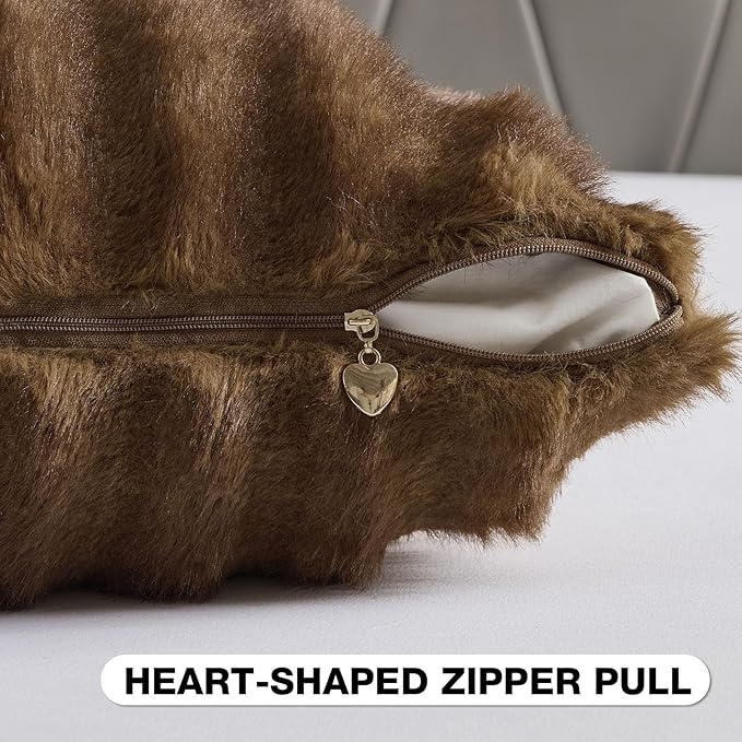 FUTEI Brown Decorative Throw Pillow Covers 12x20 Inch Set of 2,Soft Fluffy Faux Mink Fur Dyeing Striped Textured Lumbar Pillow Case,Modern Home Decor for Couch Bed Living Room