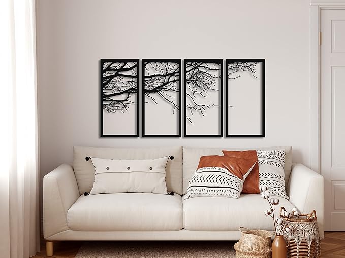 DEKADRON Metal Wall Art, Tree of Life 4 Pieces, Metal Tree Wall Art, Tree Sign, Metal Wall Decor, Interior Decoration, Housewarming Gift, 4 Panels Wall Hangings (79" W x 39" H / 200x100 cm)