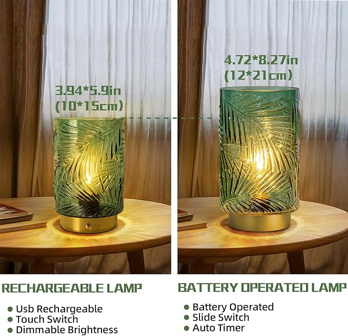 Rechargeable Battery Powered Lamp, Cordless Emergency Lamps for Power Outage, Decorative Small Accent Lamps for Entryway/Stairway/Bathroom/Corner, Dimmable Glass Battery Operated Table Lamp Indoor