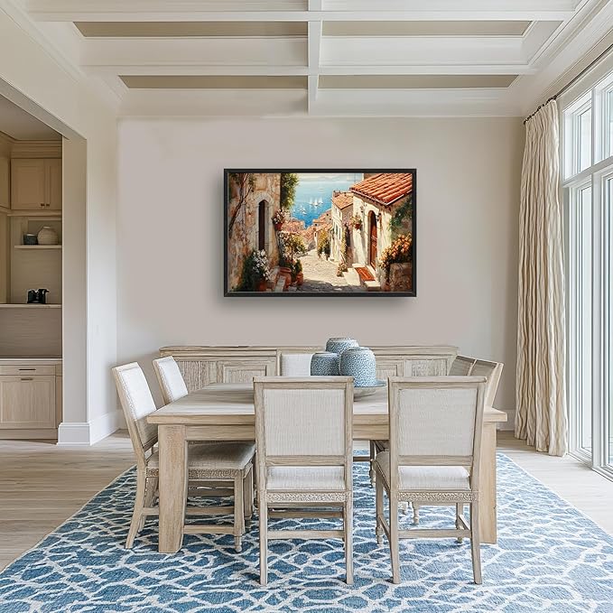 Olivine Italy Large Wall Art, Tuscany Pictures Wall Decor, Coastal Scenery Painting, Vintage Canvas Prints, Framed Artwork for Dining Room Living Room Bedroom Bathroom Office Home Decor 36"x24"