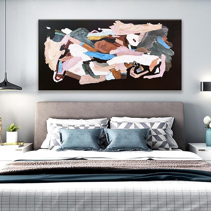 TAIJXAGSG Canvas Art Wall Decor Black Abstract Wall Art For Living Room Modern Canvas Colorful Abstract Wall Art Prints Black Wall Art Pictures For Bedroom Hotel Home Wall Decor 24 X 48 Inch