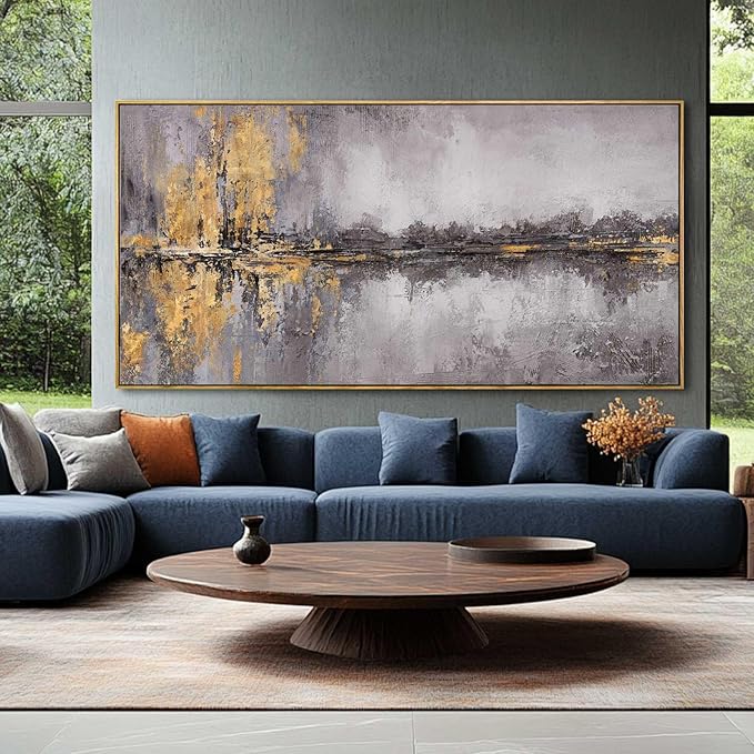 XIANSHOU Gold Abstract Wall Art Grey Pictures Modern Artwork Inspirational Wall Decor for Office 29"x 58" Gallery Wall Prints Living Room Poster Large Size