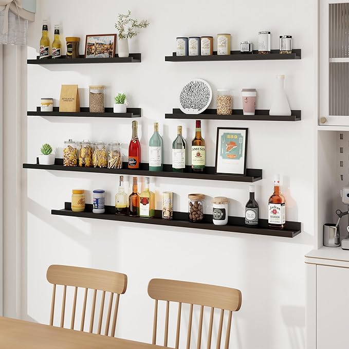 Axeman Picture Ledge Shelf, Floating Shelves for Wall Decor Storage Set of 6, 24 inch Floating Wall Mounted Shelves, Wall Shelves with Lip for Living Room, Bedroom, Nursery, Bathroom, Kitchen, Black