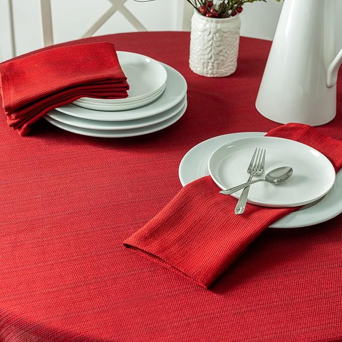 Benson Mills Cameron Textured Fabric Table Cloth, for Everyday, Parties, Holiday, Winter, and Christmas Tablecloth (70" Round, Millennium Red)