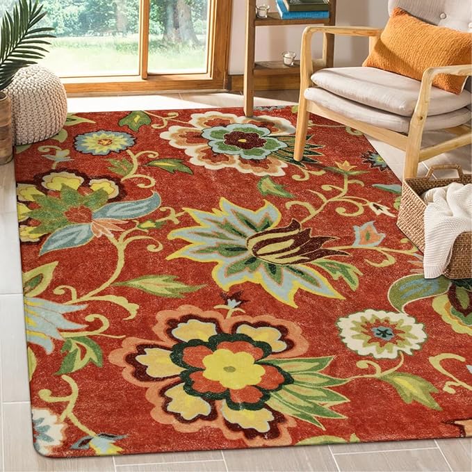 Lahome Red Floral 4x6 Washable Area Rugs - Christmas Rug Throw Soft Rug for Bedroom Non-Slip Rugs for Living Room, Paisley Print Fall Carpet Rug for Dinning Room Entryway Kitchen Office (4'x6', Red)