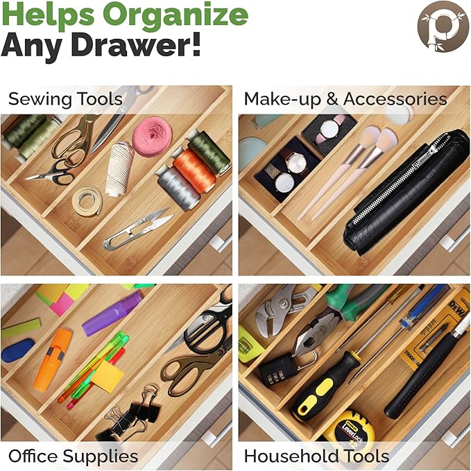 Silverware Organizer - Small Extra-Deep Wooden Kitchen Drawer Organizer Divider for Spoons, Forks, Knives & Cutleries - 5 Slots