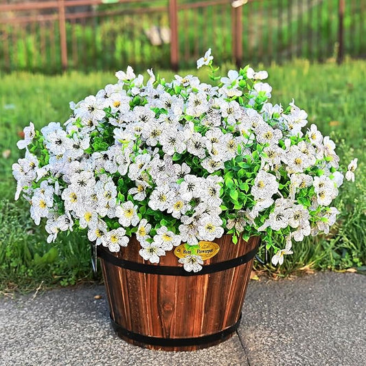 LADADA Outdoor Plant Flowers,8 Bundles of Fake Silk White Daisies, UV Resistant, Outdoor Porch, Home Courtyard, Garden Decoration(White)