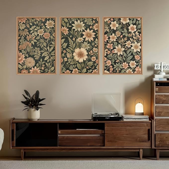 HPINUB Vintage Wildflower Flowers Framed Canvas Wall Art Set,Modern Botanical Floral Wall Decor,Retro Neutral Flower Artwork,Boho Mid Century Plant Art Prints for Living Room,Bedroom,Office-16 x24 x3