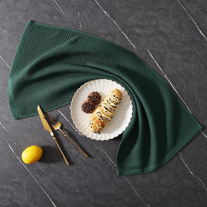 Homaxy 100% Cotton Kitchen Towels and Dishcloths Set, 12 x 12 Inches and 13 x 28 Inches, Set of 12 Bulk Kitchen Towels Set, Ultra Soft Absorbent Dish Cloths for Washing Dishes, Blackish Green