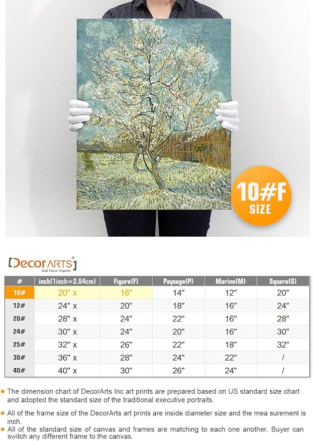 DECORARTS - The Pink Peach Tree, Vincent Van Gogh Art Reproduction. Giclee Canvas Prints Wall Art for Home Decor 20x16