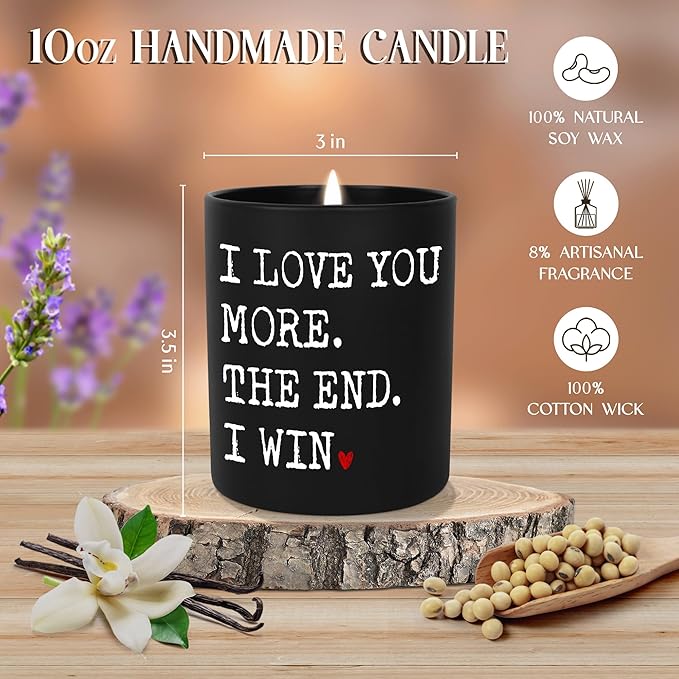 Anniversary Wedding Gifts for Women Men - I Win Long Lasting Vanilla Lavender Scented Candle 10 oz - Christmas Birthday Gifts for Him Her, Couple Gift for Boyfriend Girlfriend Husband Wife