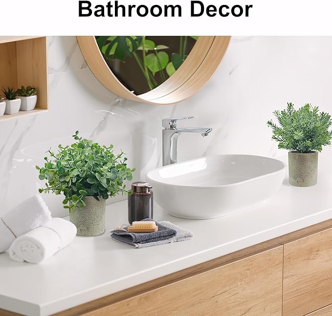 USLAI 3-Pack Mini Fake Plants, Artificial Potted Eucalyptus Faux Plants Topiaries for Home Office Shelf Desk Farmhouse Room Coffee Table Decor