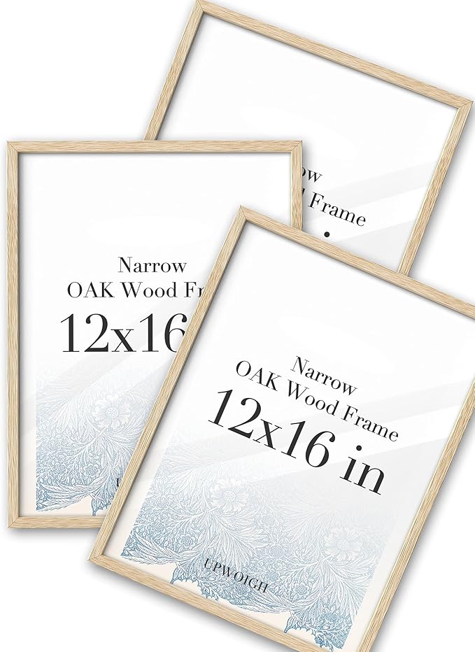 UPWOIGH 12x16 Oak Wood Picture Frame - Minimalist 12x16 Poster Frame, 12"x16" Picture Frame Wood, Natural Solid Wooden Picture Frames for Wall Art Photo and Prints (Set of 3)