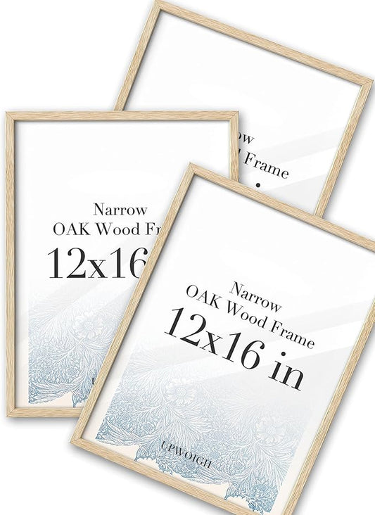 UPWOIGH 12x16 Oak Wood Picture Frame - Minimalist 12x16 Poster Frame, 12"x16" Picture Frame Wood, Natural Solid Wooden Picture Frames for Wall Art Photo and Prints (Set of 3)