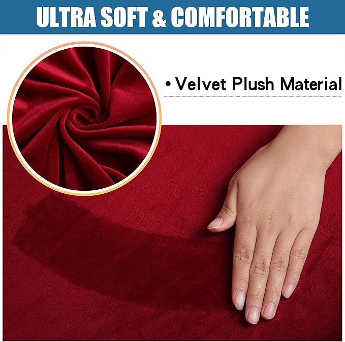 Smiry Velvet Seat Covers for Dining Room Chair Set of 4, Stretch Fit Removable Washable Chair Seat Cushion Protector Slipcovers with Ties, Wine Red