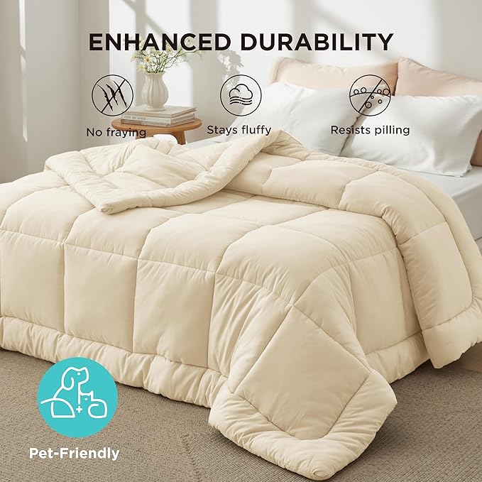 Bedsure Comforter Duvet Insert - Quilted Comforters King Size, All Season Duvet, GentleSoft Down Alternative Bedding, with 8 Tabs, Gifts for Women/Men, Cream,King 90 x 102 Inches