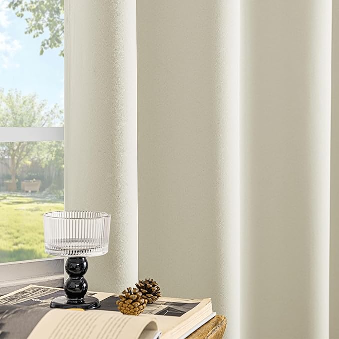 Beauoop Cream 100% Blackout Curtains 84 Inch Long 2 Panels for Bedroom Living Room Solid Room Darkening Thermal Insulated Soundproof Energy Saving Grommet Top Window Treatment Drapes,52x84 2 Set